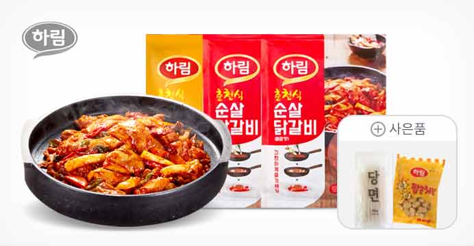 하림 매운맛 순살 닭갈비x3팩+당면+팝콘치킨