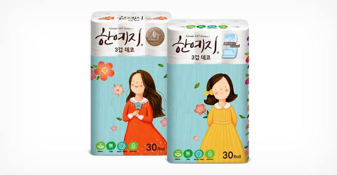 한예지 천연펄프 3겹 데코 화장지 30롤 2팩