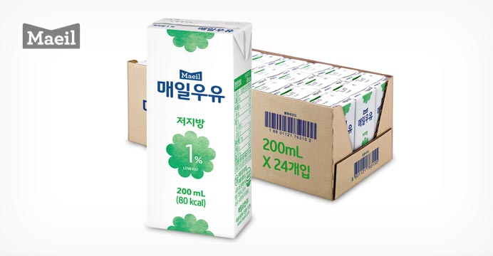 매일 저지방1%!    멸균우유 200ml 24팩