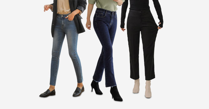 기모일자청바지 여성밴딩스키니 빅사이즈슬랙스