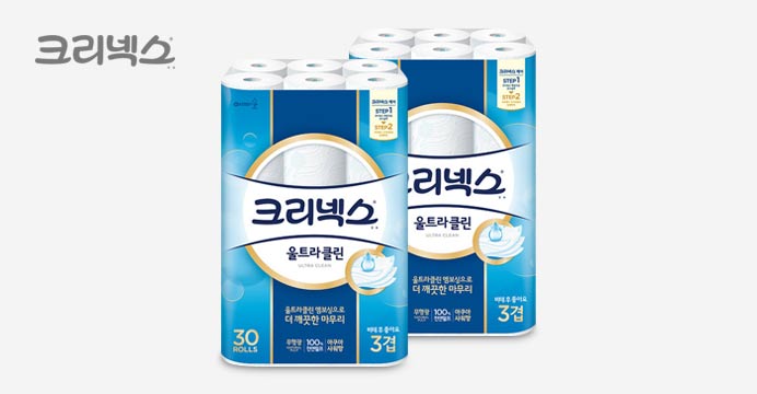 크리넥스 울트라클린 화장지 3겹 30롤 2팩