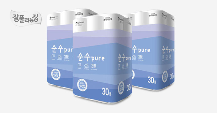 잘풀리는집 순수PURE 천연펄프 25m30롤 x3팩