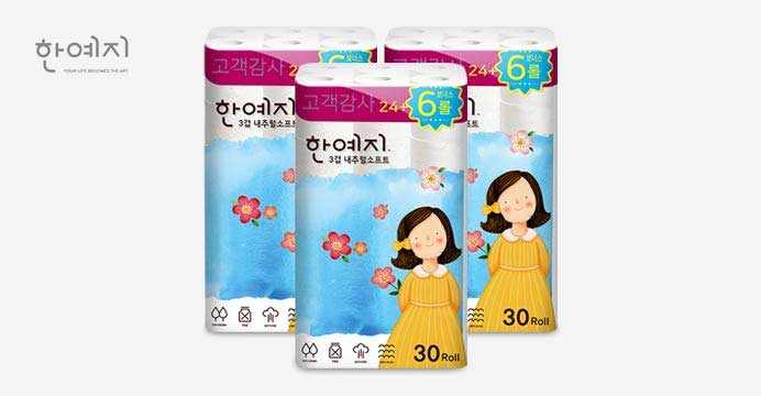 내추럴소프트 3겹 27m 30롤 3팩