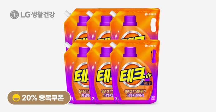 테크 실내건조 액체세제 리필 일반용 2L 6개