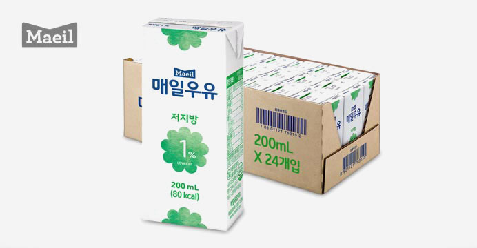 매일 저지방1% 멸균우유 200ml 24팩