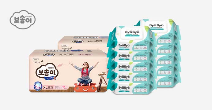 보솜이 액션핏 밴드/팬티 2팩 + 물티!   슈 10팩