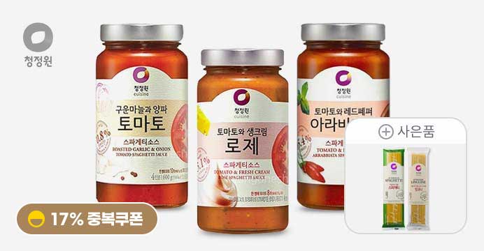 [17%쿠폰] 청정원 파스타소스 600g 3병+면 2봉