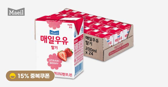 [15%쿠폰] 매일우유 딸기 멸균 200ml 24팩