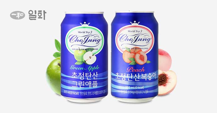 일화 초정탄산 355ml 복숭아+그린애플 총48캔