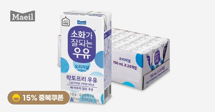 [15%쿠!   폰] 소화가잘되는우유 190ML 24팩