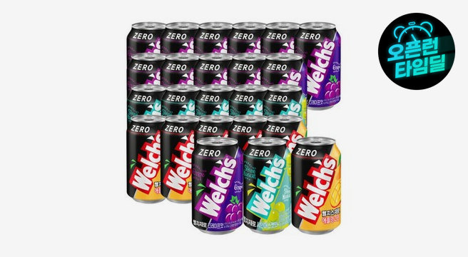 웰치스 제로 355ml 총 24캔 (포도 12캔+샤인머스캣 6캔+애플망고6캔)