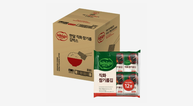 비비고 한달 직화 참기름 김 4.5g x12개x4입 (총 48개)