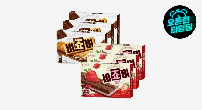 오리온 비쵸비 초코 5P 125g 3박스 + 딸기 5P 125g 3박스