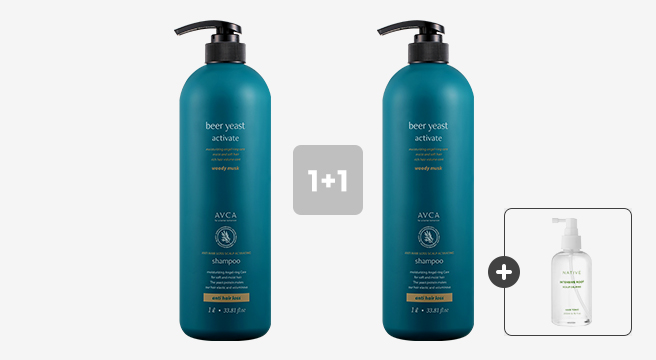 1+1 아브카 맥주효모 탈모케어 샴푸 우디머스크향 + 200ml 네이티브 헤어토닉 증정 / 탈모집중케어세트