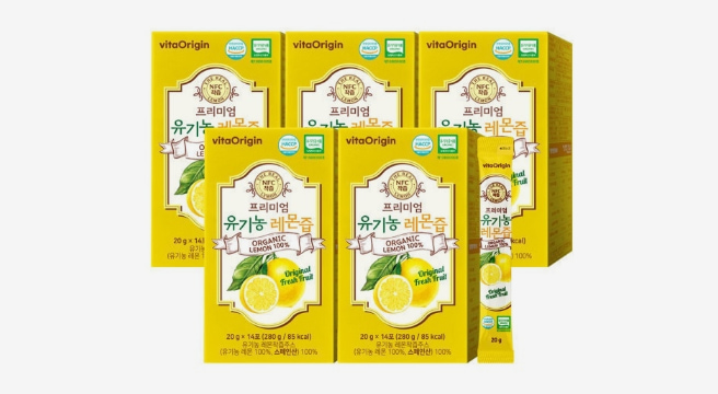 비타오리진 프리미엄 유기농 레몬즙 20g 14포 x 4+1(총 5박스) 70포/ 1일1레몬 유기농레몬