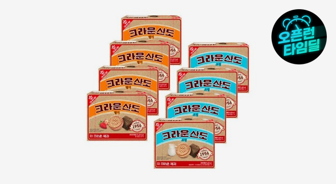 (추억의 레트로패키지)크라운산도 딸기 161gx4개+ 크림 161gx4개