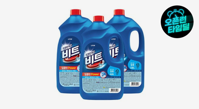 비트 딥클린파워 액체세탁세제 일반/드럼 겸용 용기 4L 3개