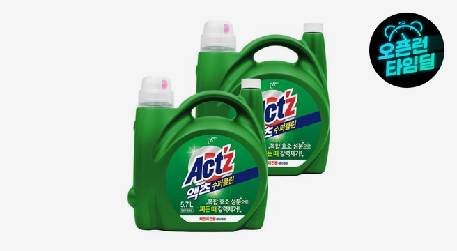 (12%결제할인)액체세제 대용량 액츠 수퍼클린 찌든때 5.7L 2개 겸용